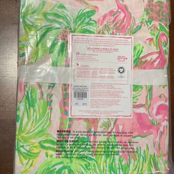 NWT Lilly Pulitzer Full Sheet Set-Organic-Print In On Parade Pottery Barn kids - Picture 11 of 12
